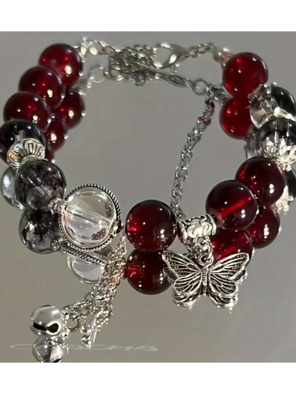NWT Glass Bead Butterfly Pendant Bracelet Translucent Round Beads